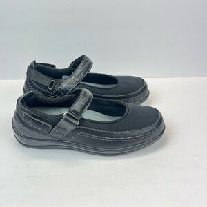 Orthofeet Womens 9D Wide Black 877 Chickasaw Mary Janes Strapped Leather Shoe